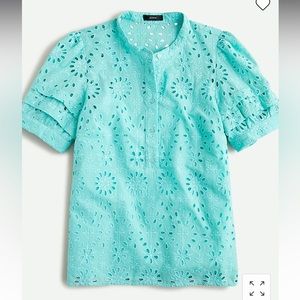 NWT J Crew Puff Sleeve Popover Eyelet Top Small